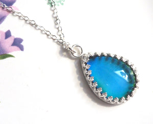 Classic Crown Teardrop Mood Necklace in Sterling Silver