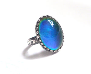 Classic Mood Ring with Antiqued Sterling Silver Floral Band