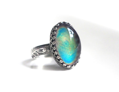 Classic Mood Ring with Antiqued Sterling Silver Floral Band