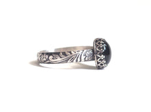 Medium Mood Ring with Floral Band in Antiqued Sterling Silver