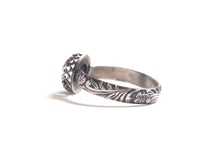 Medium Mood Ring with Floral Band in Antiqued Sterling Silver