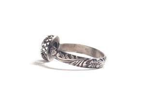 Medium Mood Ring with Floral Band in Antiqued Sterling Silver