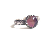 Medium Mood Ring with Floral Band in Antiqued Sterling Silver