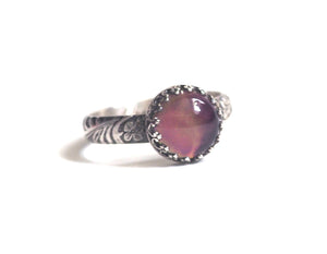 Medium Mood Ring with Floral Band in Antiqued Sterling Silver