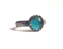 Medium Mood Ring with Floral Band in Antiqued Sterling Silver
