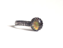 Medium Mood Ring with Floral Band in Antiqued Sterling Silver