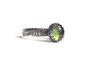 Medium Mood Ring with Floral Band in Antiqued Sterling Silver