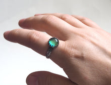 Medium Mood Ring with Floral Band in Antiqued Sterling Silver