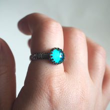 Medium Mood Ring with Floral Band in Antiqued Sterling Silver