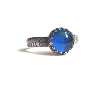 Medium Mood Ring with Floral Band in Antiqued Sterling Silver