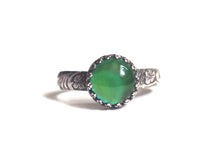 Medium Mood Ring with Floral Band in Antiqued Sterling Silver