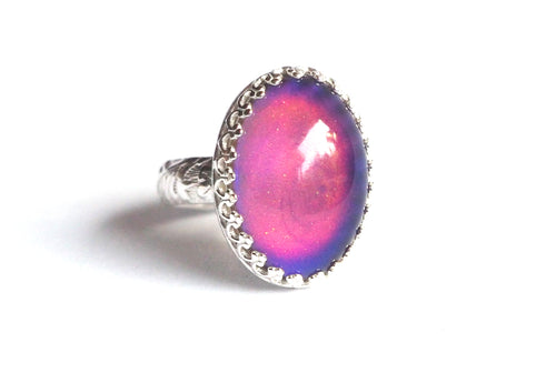 Mood Ring with Sterling Floral Band, Color Changing Stone