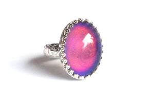 Mood Ring with Sterling Floral Band, Color Changing Stone